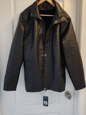 F Collection Leather Jacket M20101B Mens Large Black "Super Luxurious" NWT-Italy